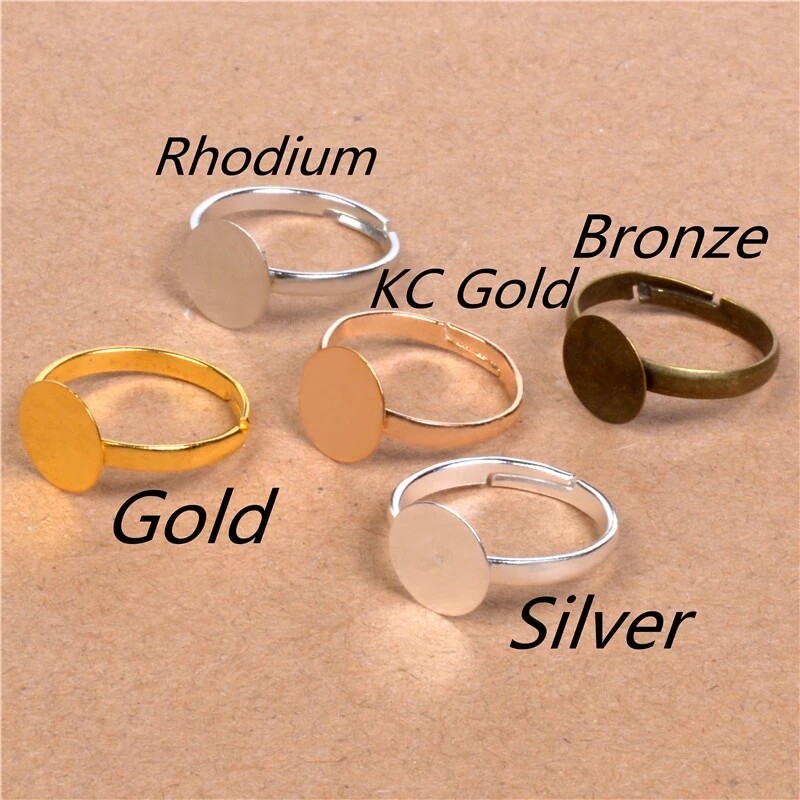 20ชิ้นแหวนเปล่าปรับสีทอง/เงิน/ทองสัมฤทธิ์แผ่นฐาน Dia 10มมแก้ว Cabochons Cameo การตั้งค่าถาดเครื่องประดับ Diy ทำแหวน