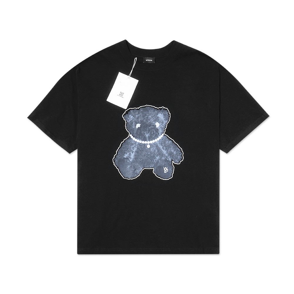 We11done Pearl Necklace Teddy T-Shirt สีดํา