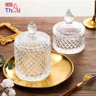 LerThai ถ้วยแก้ว+ฝาปิด ถ้วยแก้วคริสตัลพร้อมฝาปิด ถ้วยผอบ สไตล์ยุโรป Crystal glass jar