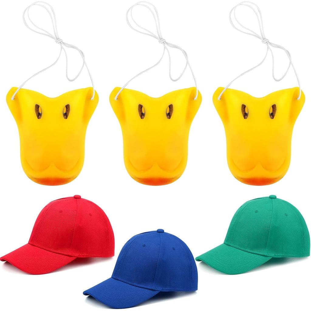 6 Pcs Halloween Duck Cosplay Costume Accessories Include 3 Red Blue Green Baseball Caps 3 Duck Nose 
