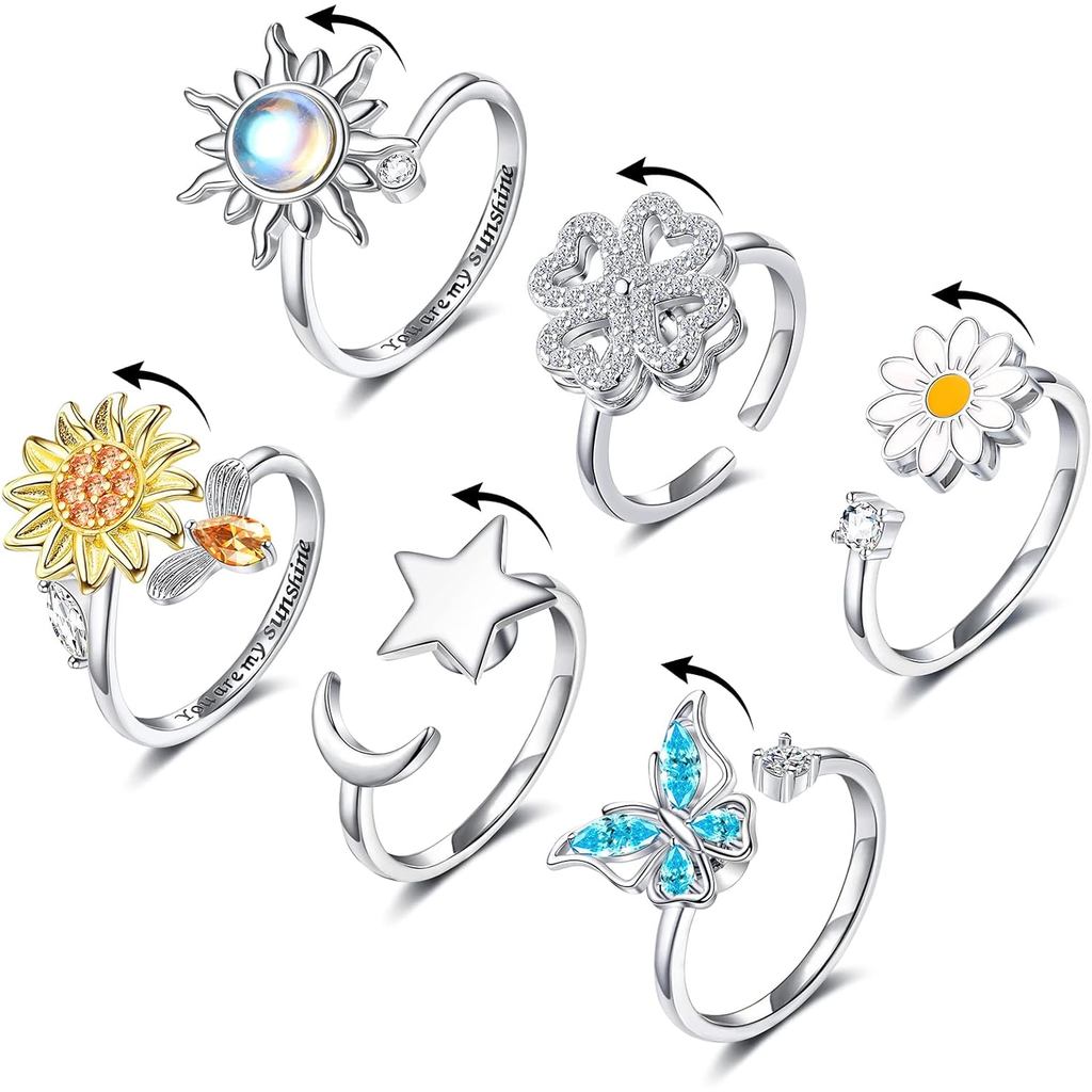 FUNEIA Fidget Anxiety Rings for Women Adjustable Spinner Fidget Rings for Anxiety You Are My Sunshin