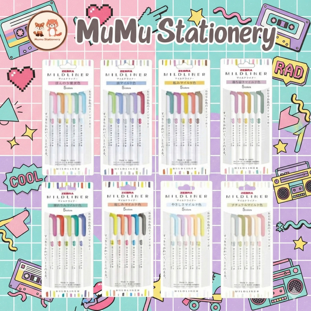 Zebra Mildliner Set 5 สี – ปากกาเน้นข้อความ 2 หัว โทนสีละมุน ครบชุด ใช้งานครบ มีให้เลือก 8 ชุด