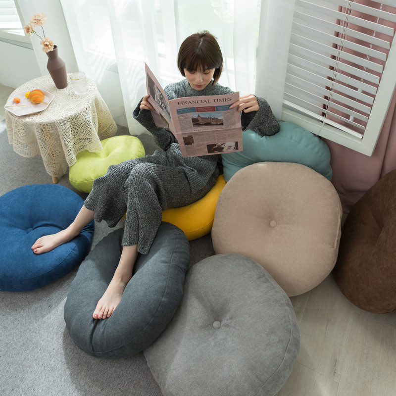 Minimalist Japanese Style Futon Thickening Meditation Cushion round Cotton and Linen Cushion Tatami 