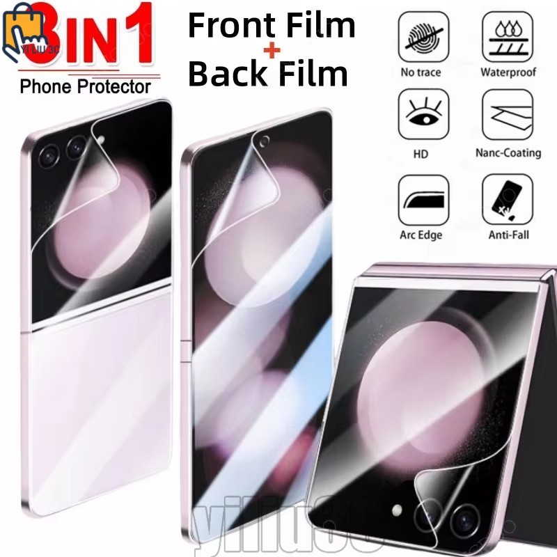 3 in 1 สําหรับ Samsung Galaxy Z Flip 6 ฟิล์มไฮโดรเจล - ฟิล์มใส TPU กันกระแทก - เป็นมิตรกับสัมผัสที่ทนต่อการขีดข่วน - TPU เต็ม - ปลดล็อคลายนิ้วมือกันน้ํา