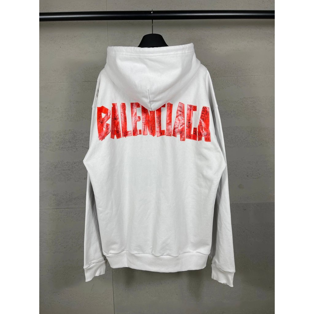 [เวอร์ชั่นที่ถูกต้อง] Balenciaga Paris Cardigan Hoodie สไตล์ดิสเตรสซ์สำหรับทั้งชายและหญิง สีเบจ สินค