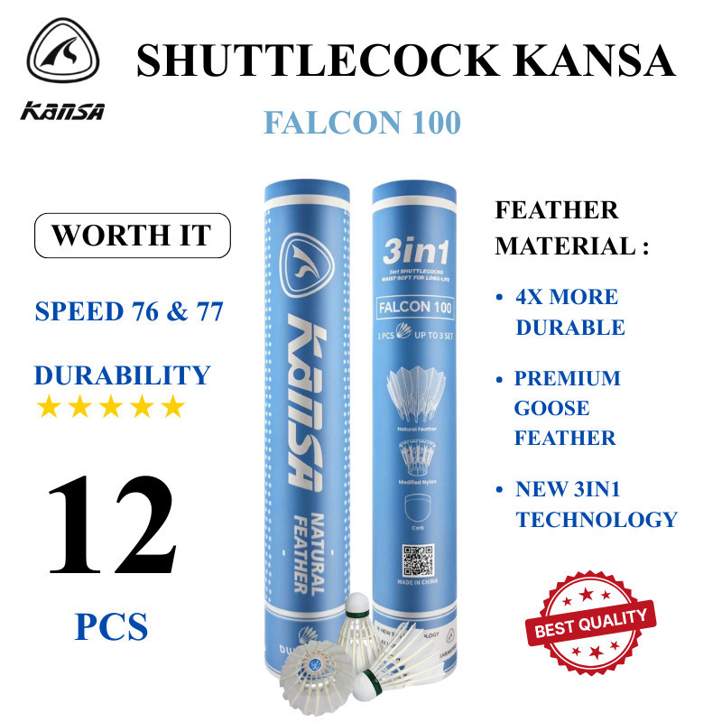 MANSA 3 IN 1 SHUTTLECOCK FALCON 100 PREMIUM GOOSE FEATHER SPEED 76 77 สูงทนทาน Stable Flying