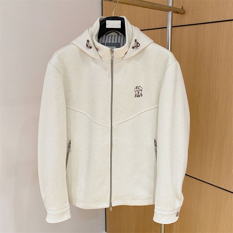 E0KL Brunello BC Autumn and Winter New Men’s Versatile Fashion Hooded Zipper Embroidery logo Casual Long Sleeve Jacket Coat