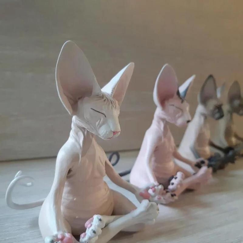 ใหม่ Whimsical Buddha Sphynx Cat Figurine สมาธิโยคะเรซิ่นรูปปั้นสวนกลางแจ้ง Decor กันน้ํา Happy Cat Art ประติมากรรม