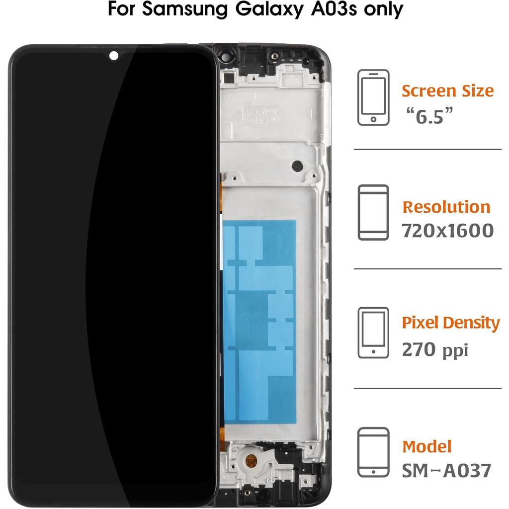 Original A03S US Version Screen LCD Display +Black Frame for Samsung Galaxy A03s A037T A037U A037U1 
