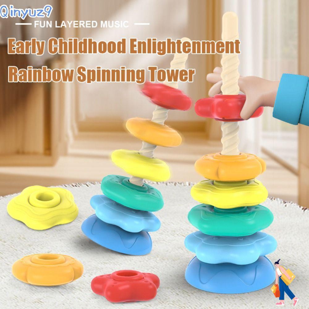 QINYUZ9 Rainbow Spinning Tower, Montessori Early Educational Toys Baby Stacking Puzzle Toys, Ring To