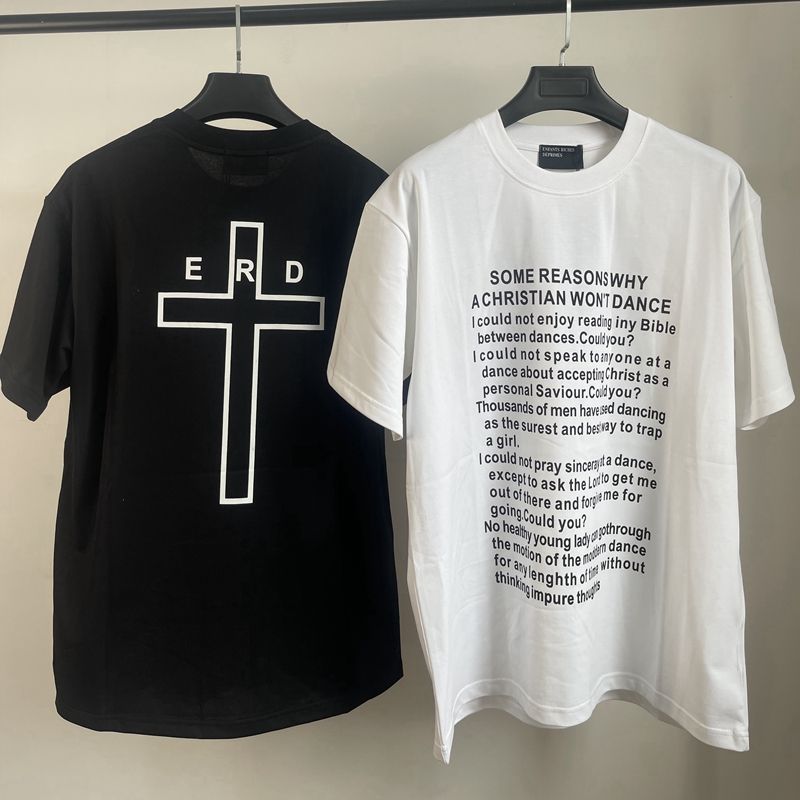 ผู้ชายผู้หญิงสไตล์เดียวกัน All-Match ERD Melanchon Fu รุ่นที่สองสโลแกน Letter Cross พิมพ์สบายๆรอบคอผ