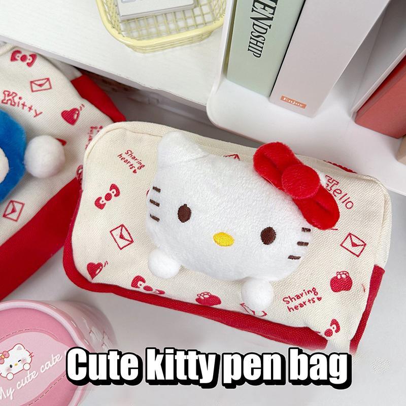 SANRIO <zhuliye123>ใหม่Sanrio Hello Kittyกระเป๋าดินสอตุ๊กตาตุ๊กตาปากกาน่ารักKtแมวกระเป๋าเครื่องสําอา