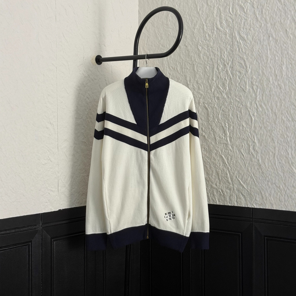 E8CJ LO**V 25SS Autumn and Winter New Color-Block College Style Line Embroidered Knitted Cardigan Ja