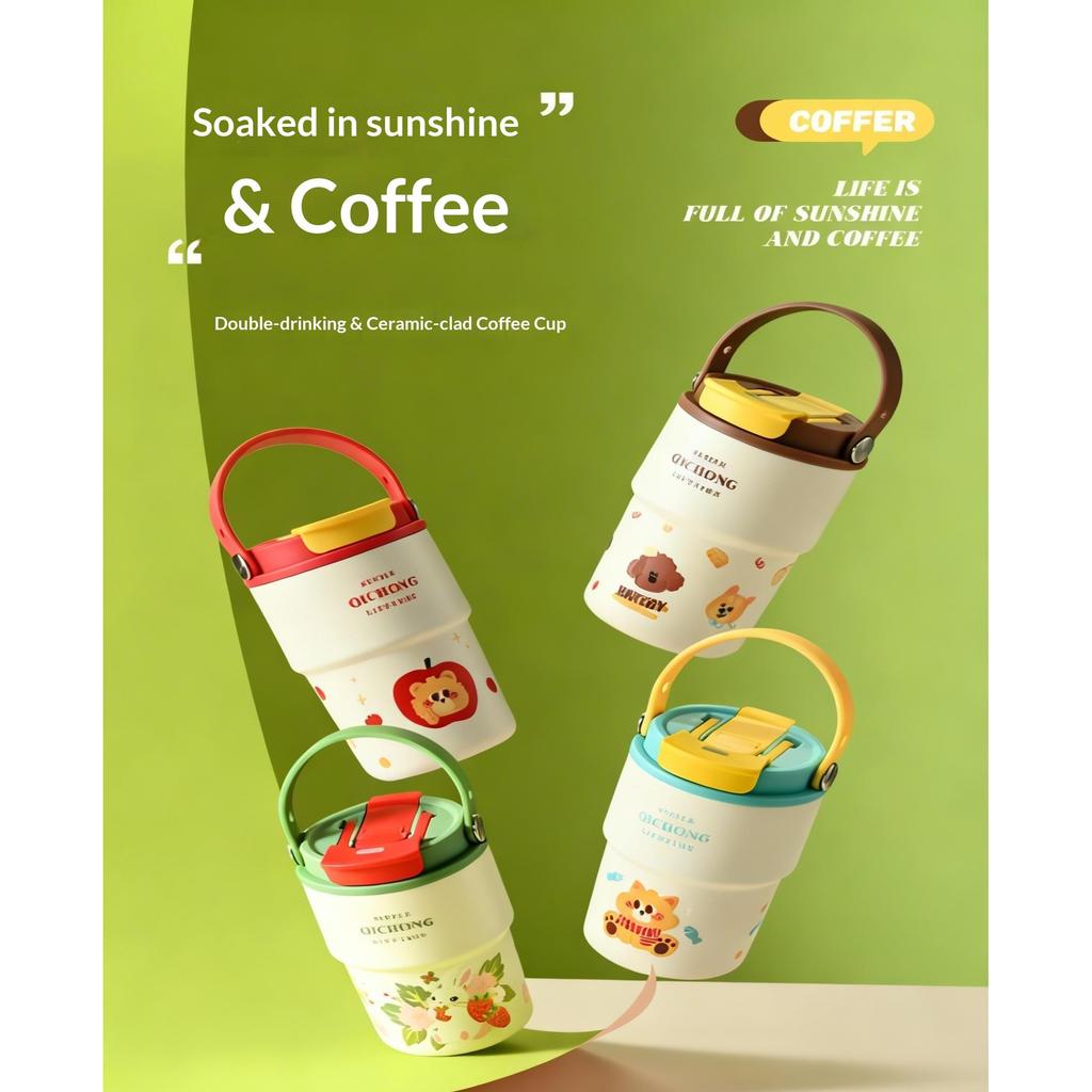 316 Double-Layer Ceramic Liner Thermos Cup ขนาดเล็กสะดวกถ้วยดื่มคู่ถ้วยฟาง