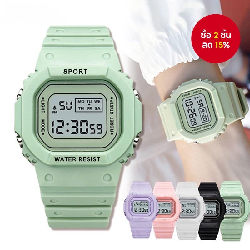 นาฬิกาดิจิตอลกันน้ําชีวิตการออกแบบสี่เหลี่ยมสีลูกกวาดช่องเวลาอิเล็กทรอนิกส์ ไม่จํากัดเพศ สําหรับนักเรียน