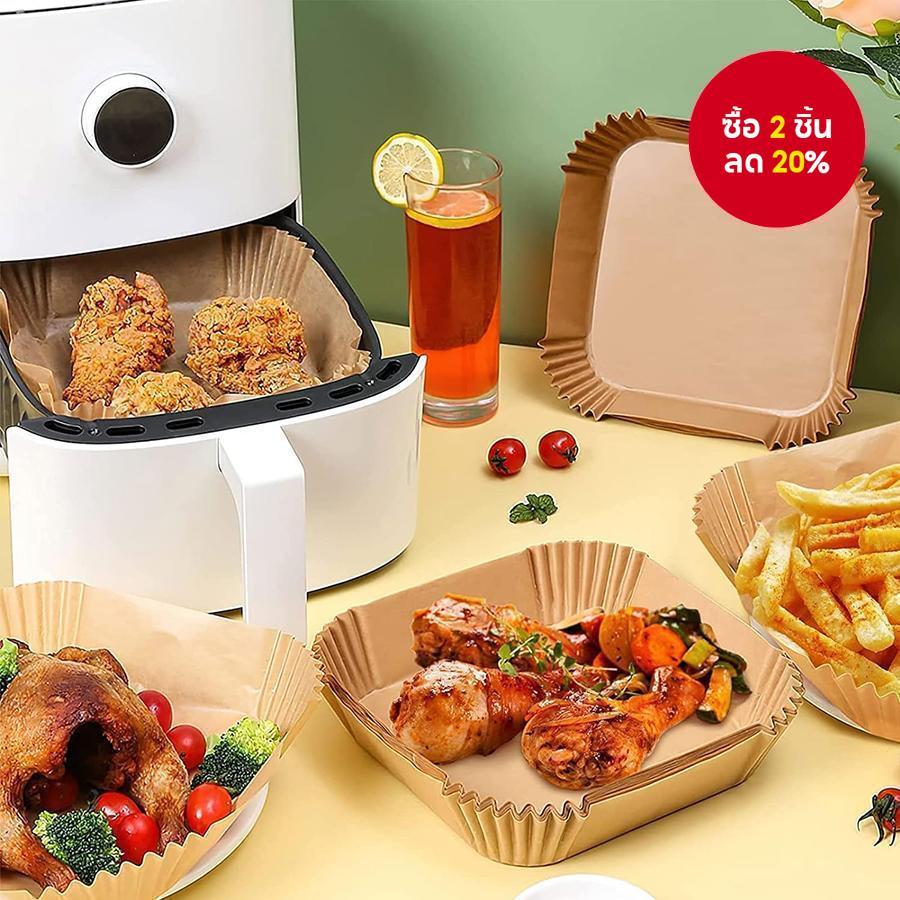 50/100pcs Air Fryer กระดาษ Liners Non-Stick Parchment กระดาษน้ํามันทิ้งเกรดอาหารฟรีกระดาษ Bleach Square สําหรับ Air Fryer Baking Roasting ไมโครเวฟ