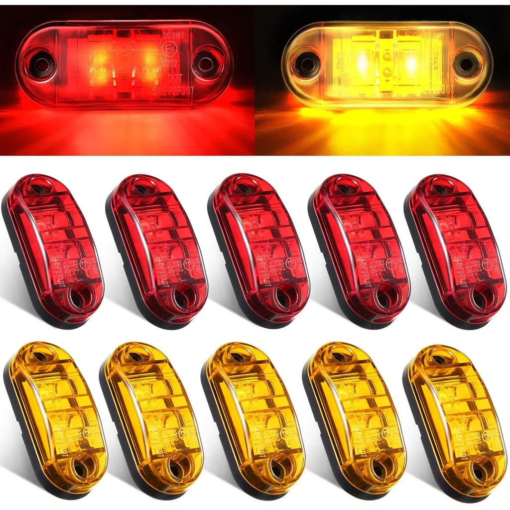 Tallew 10 Pcs 2.5 Inch LED Trailer Lights 2 Diode Waterproof LED Trailer Side Marker Oval Signal Run