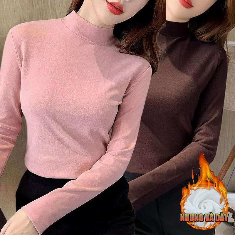 เสื้อยืดผู้หญิงฤดูหนาว ออกแบบมาเพื่อสร้างความอบอุ่นด้วยปกคอสูง ทรงกระชับ มีขนาดตั้งแต่เล็กถึงเอ็กซ์แอล