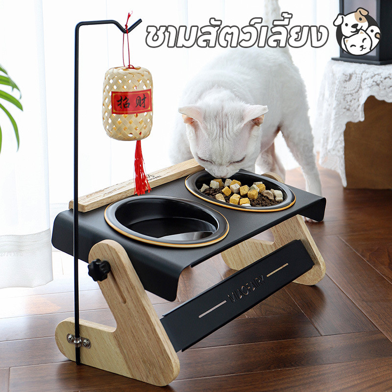 FOR_PET 2 ช่อง ชามสัตว์เลี้ยง ปกป้องคอ ทนทานใช้งานทนทาน ชามเซรามิกลดร้อน ชามสัตว์เลี้ยง ใช้ได้ทั้งแมวและสุนัข