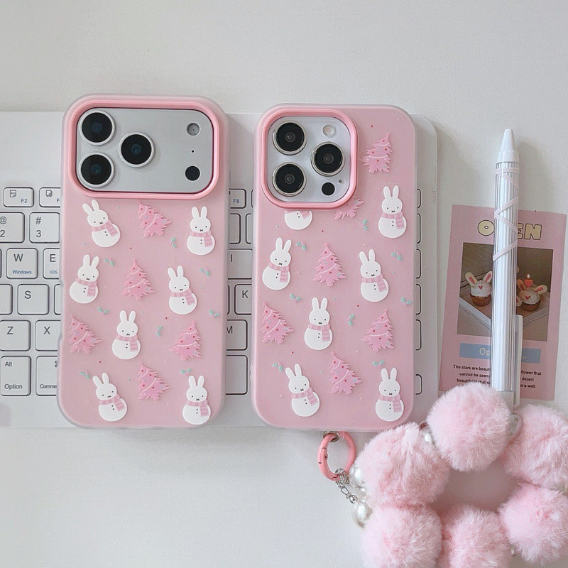 การ์ตูนตุ๊กตาหิมะ Miffy 2-in-1 สีชมพูเยลลี่สําหรับiPhone 11 12 13 14 15 16 17 Pro Max Plus Air 16Eปลอกป้องกันลายนิ้วมือFrosted hard CoverสําหรับiPhone15Promaxกรณี