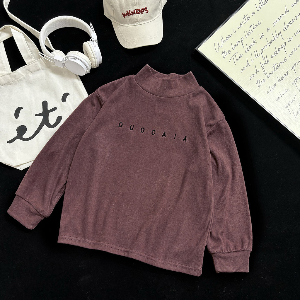 (6m-15Yrs) ฤดูใบไม้ร่วงฤดูหนาวเด็กกํามะหยี่เย็บเสื้อกล้าม Tee เกาหลี Mallard Hue กลางสูงเสื้อคอปกชาย