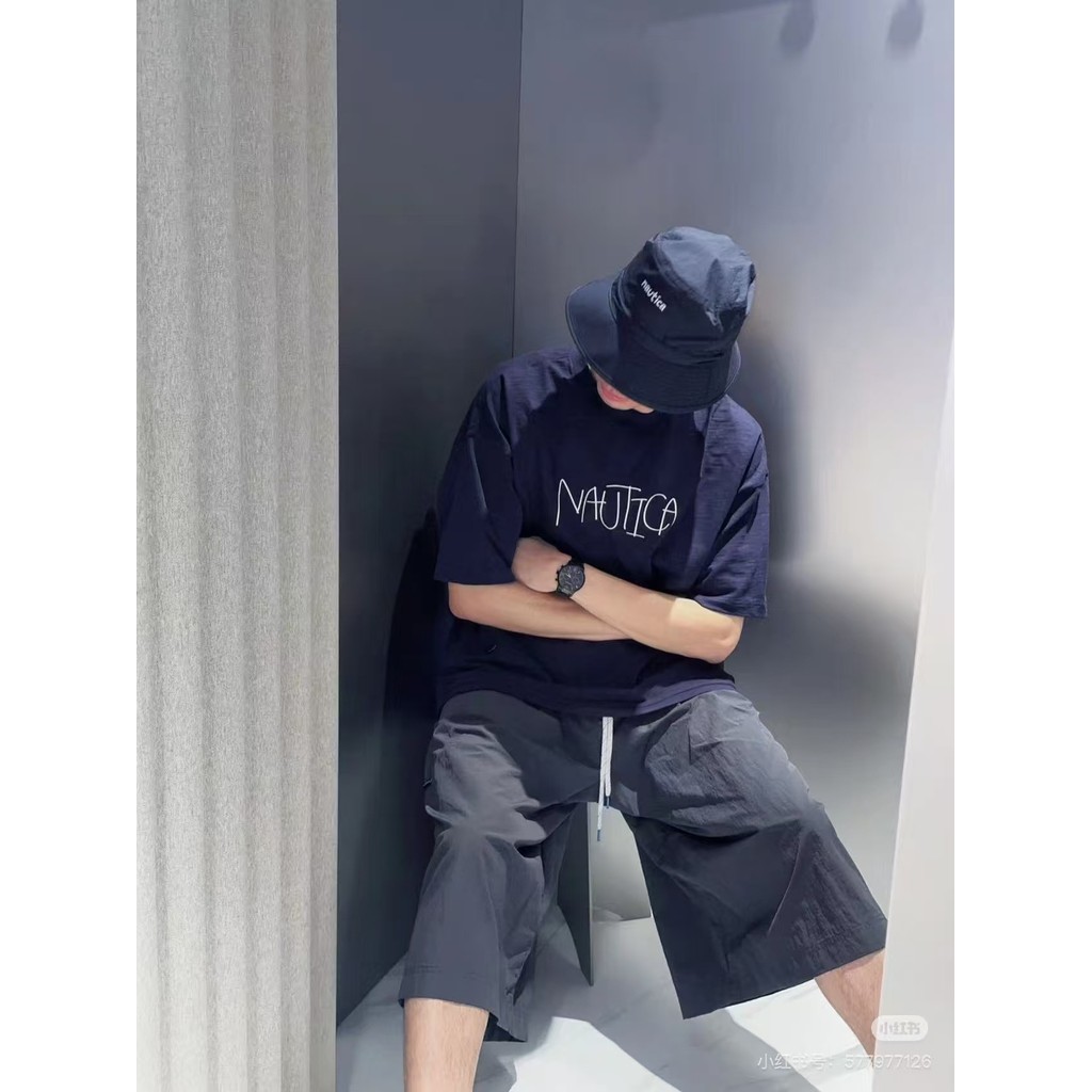 4I14 NAUTICA Simple Bamboo Cotton Embroidered Short Sleeve T Heavy T-shirt300g Loose Fit Couple