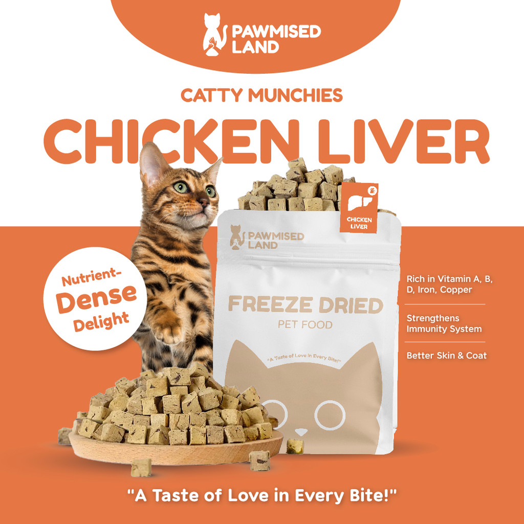 PawmisedLand Catty Munchies - ตับไก่แช่แข็งแห้งอาหารสัตว์เลี้ยง 125g Premium Treats อาหารสัตว์เลี้ยง
