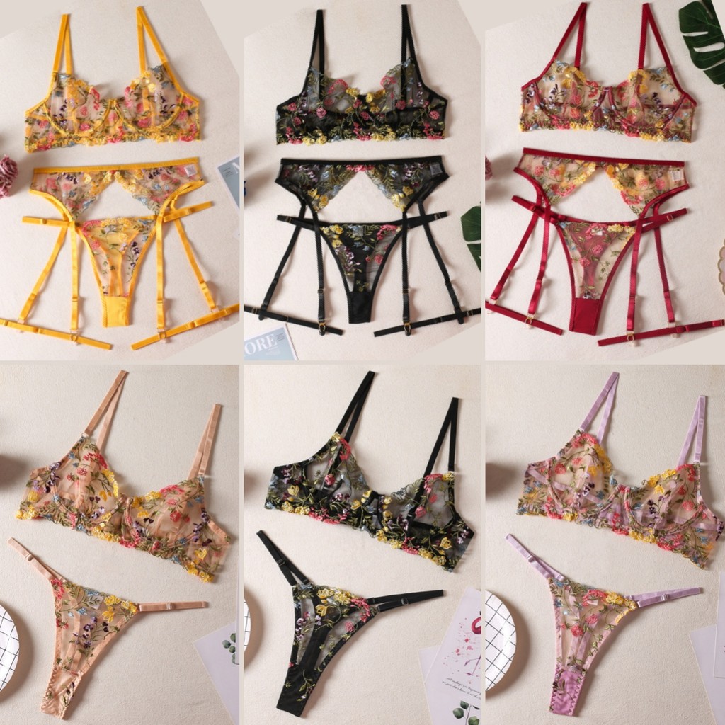 💚Sex time💜ชุดชั้นในสองชิ้น ชุดชั้นในสตรี ลายดอกไม้ สายสะพายไหล่ปรับได้ หลายสี ส่งจากไทย