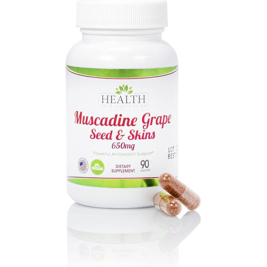 Health As It Ought To Be Muscadine Grape Seed & Skins อาหารเสริม 650 มก. | Physician Formulated การส
