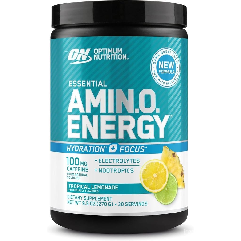 Optimum Nutrition Amino Energy Powder Plus Focus พร้อม BCAA, Electrolyte, และ Caffeine, Tropical Lem