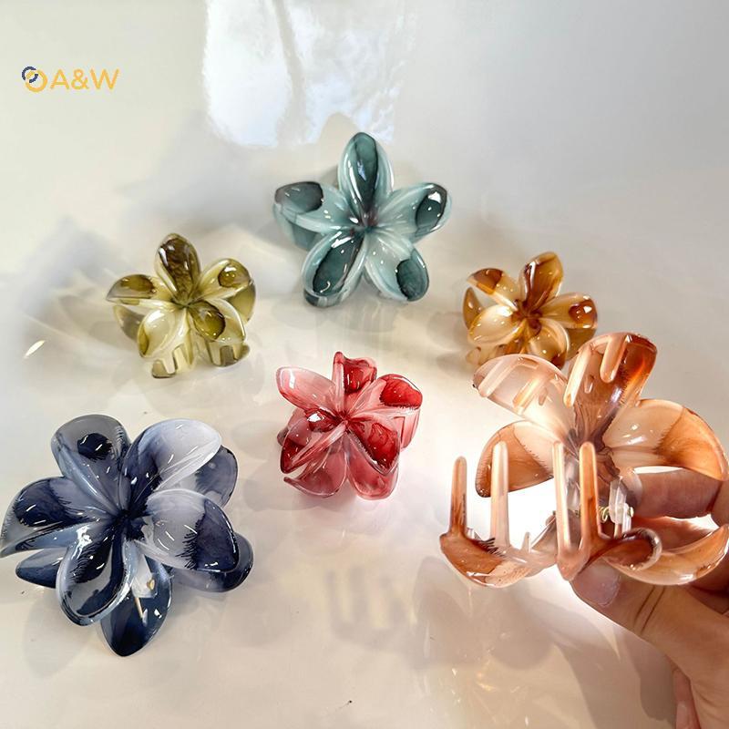 A & W 2PCS 6 ซม.8 ซม.เสือดาวพิมพ์ดอกไม้คลิปผมผู้หญิง Retro ผม Claws Crab Clamp Barrettes สาว Headwea