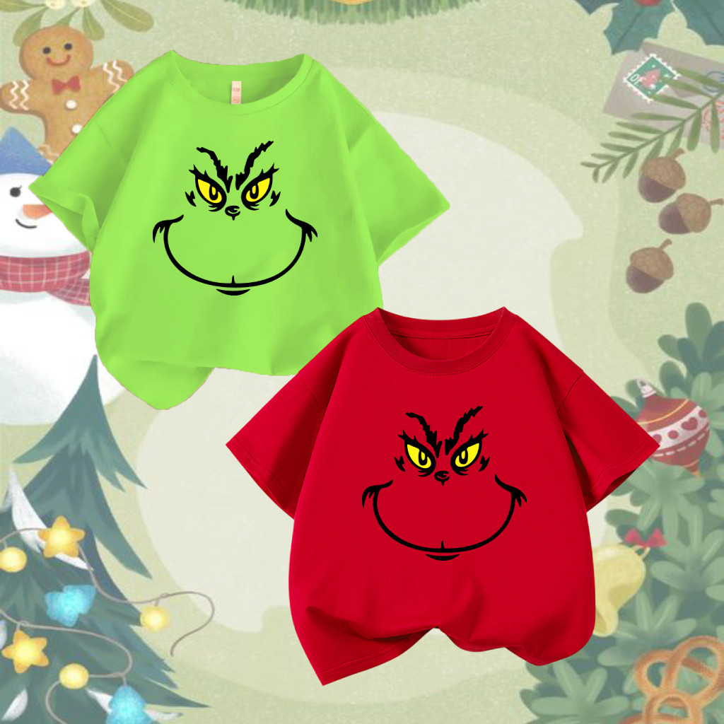 【HOT】Merry Christmas T-shirt Kids Xmas Funny Cartoon Grinch T Shirt Cotton Tops