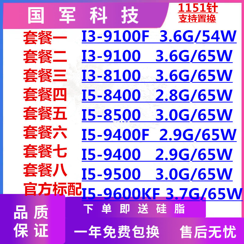 9100 8100 I5 8500 9400 9500 9700i5-i7-9 รุ่น 8 รุ่น Intel 1151 เข็ม CPU