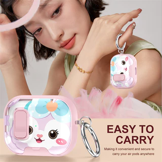 เคสภาพวาดการ์ตูนน่ารักสําหรับ AirPods4/4ANC Pro2 Pro3 ล็อคเคสแม่เหล็กพร้อมแหวน