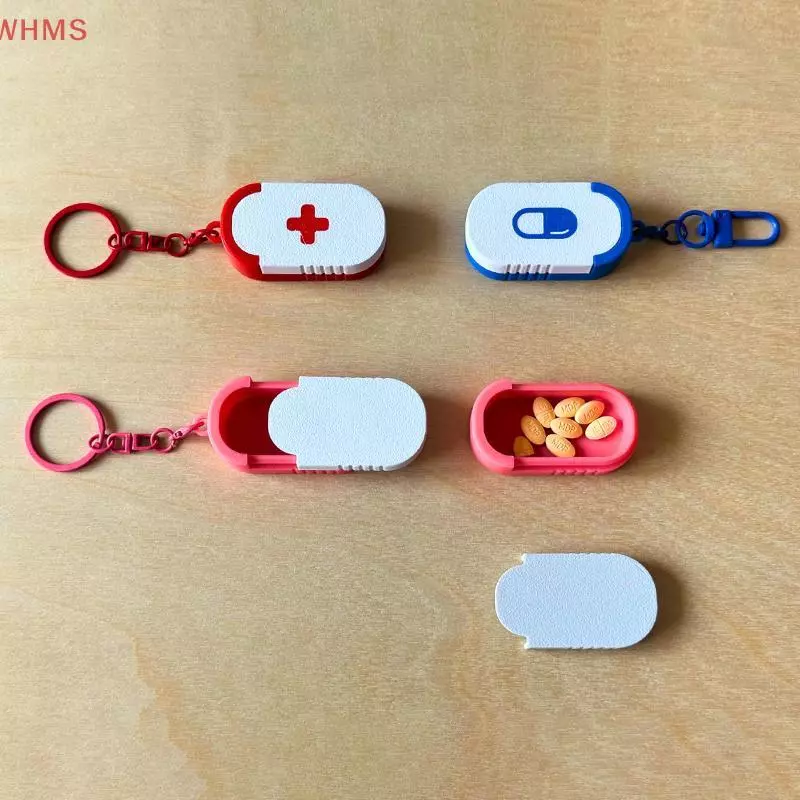 (WHMS) กล่องยาเลื่อนพวงกุญแจระบุ Multiplepartments Travel Pill Organizer แบบพกพา Pill Pod แท็บเล็ตกรณี