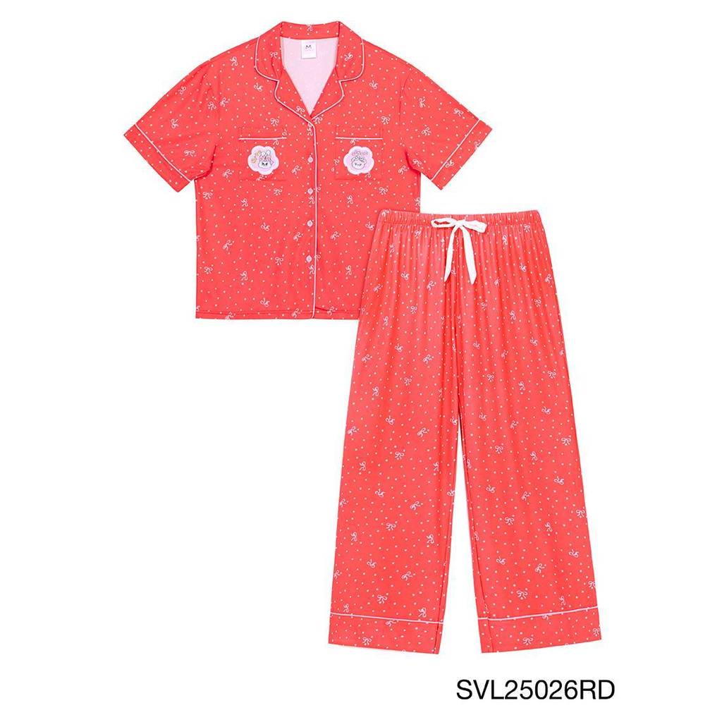 Sabina x Momorei เซ็ตชุดนอนเสื้อแขนสั้น กางเกงขายาว รหัส SVL25026RD - สีแดง