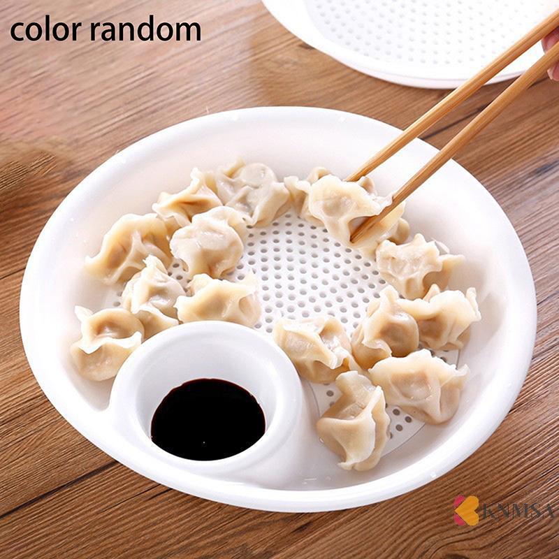 KNMSA] Double Layered Dumpling Plate With Vinegar Dish Multifunctional Dumpling Fruit French Fries T