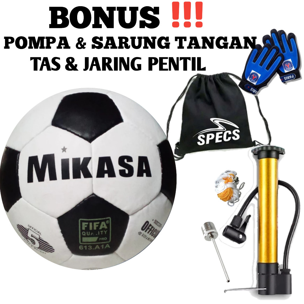 !! Mikasa ลูกฟุตบอล Size 5 Bonus Gloves Pump Net Valve / Football No. วัสดุหนา 5 ชิ้น