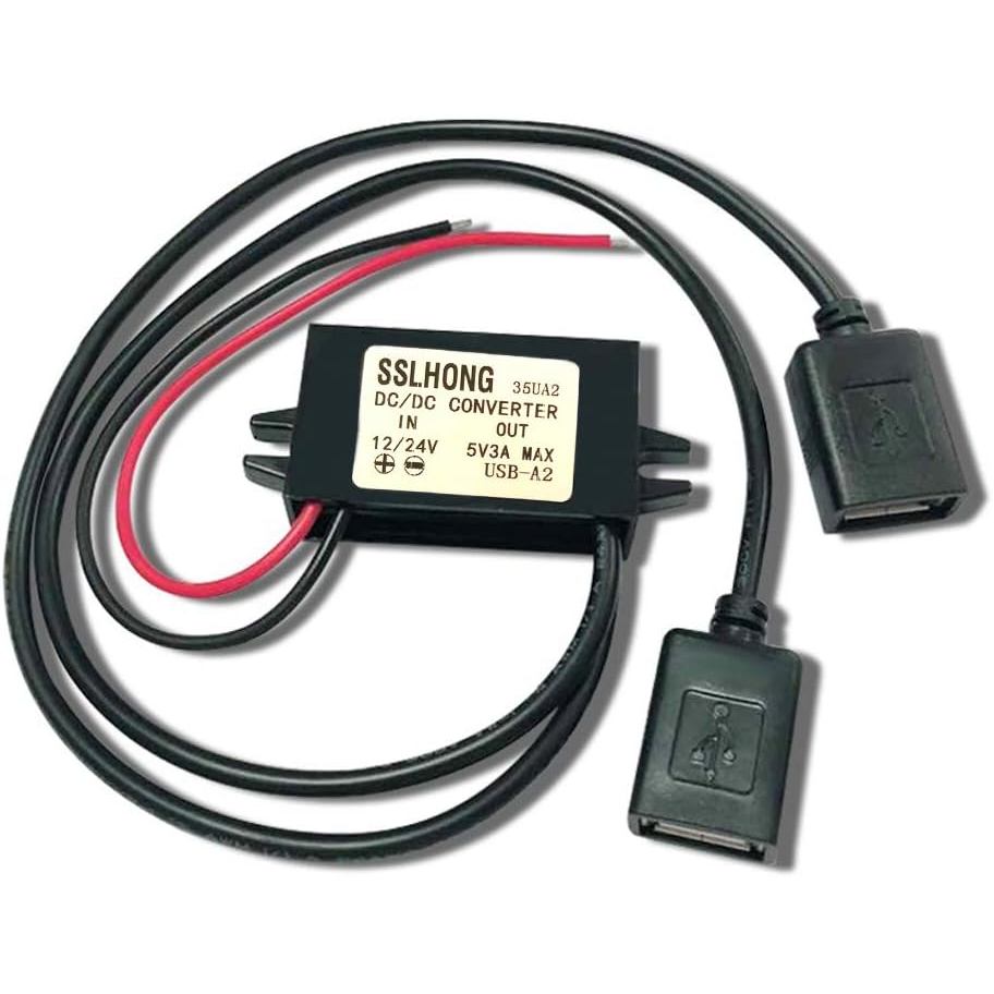 กันน้ํา DC Converter 12V 24V ถึง 5V 3A/15W Dual USB Power Adapter 12V ถึง 5V ขั้นตอนลงแรงดันไฟฟ้าชาร