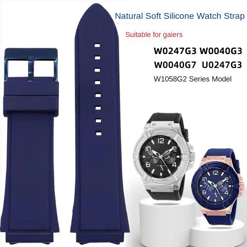22 มม.ยางซิลิโคน Fit GUESS Gales U0247G3 W0040G3 นาฬิกานุ่มกันน้ํากีฬานาฬิกาเปลี่ยนสร้อยข้อมือนาฬิกา