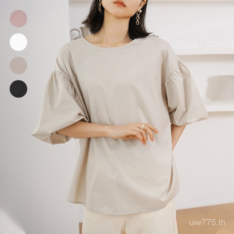 ด้านบนฤดูร้อนหลวมผลิตภัณฑ์ใหม่ร้อนขายรอบคอล็อตเต้ผ้าฝ้ายข้ามพรมแดนแขนโคมไฟขนาดใหญ่ผู้หญิงญี่ปุ่นเกาห