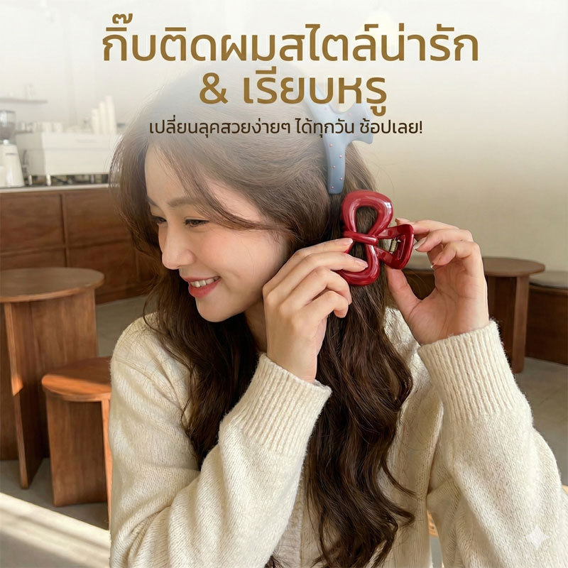 กิ๊บหนีบผมโบว์ใหญ่ สีแดงสวยหรู ลายจุดสีน้ำเงิน เครื่องประดับผมสไตล์วินเทจ