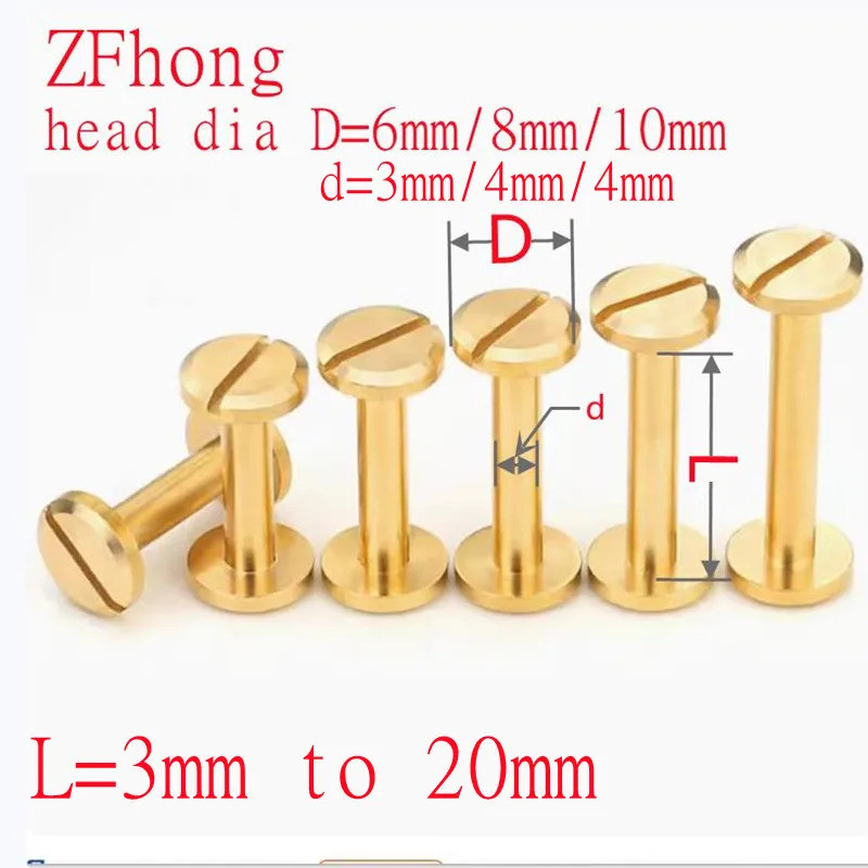 10sets Head Dia 6mm 8mm 10mm H=3/4/5/6/7/8/9/10/11/12/13/14 to 30mm Flat Cap Solid Brass Chicago Bel