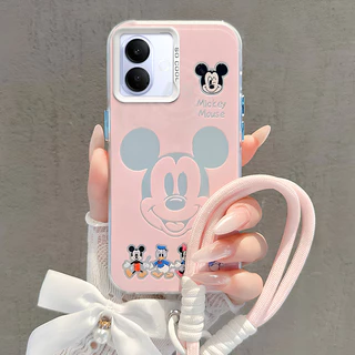 เคส Vivo V60 V70 V50 5G เคส Vivo V60 Lite 5G Case เคสน่ารักคู่รัก การ์ตูนมิกกี้ มินนี่ เมาส์ แบบด้าน กันกระแทก พร้อมสายคล้องมือถือ ขอบซิลิโคนอ่อนนุ่ม สำหรับผู้หญิง นักเรียน