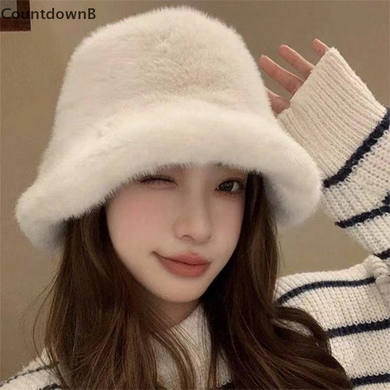 CO ฤดูหนาว Windproof Warm ผู้หญิงแฟชั่นสีทึบหมวก Plush Bucket Fluffy หมวกชาวประมงป้องกันหูปานามาหมวก A