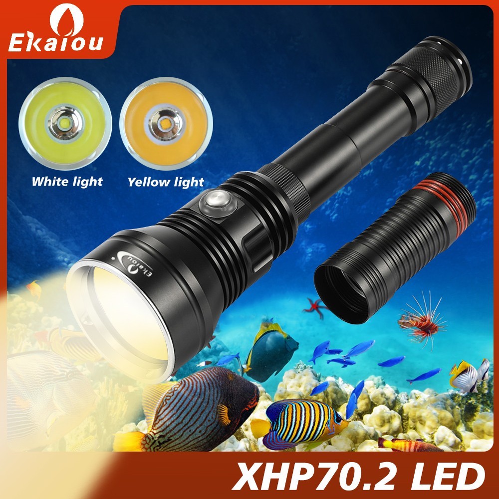 Ekaiou XHP70.2 ไฟฉายดําน้ํา 8000LM กันน้ํา 100M ไฟใต้น้ํา Scuba Dive ไฟฉายแสงสีขาว