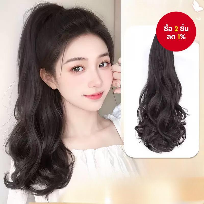 ระบายอากาศสวมใส่สบายวิกผมสําหรับผู้หญิงผมหางม้าแบบหนีบง่ายด้วยผมสังเคราะห์หยิกหยักธรรมชาติ