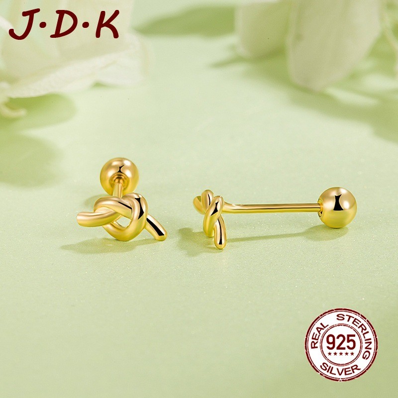 JDK 18K Gold Heart Stud ต่างหูสําหรับผู้หญิง 925 เงินแฟชั่น