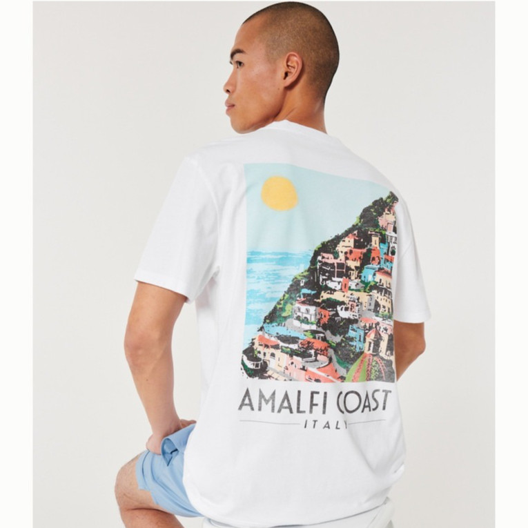 Hollister ตัวshirtแขนสั้น unisex ผ้าฝ้าย 100%, สไตล์บีชแคลิฟอร์เนียสำหรับการแต่งตัวแบบลำลอง