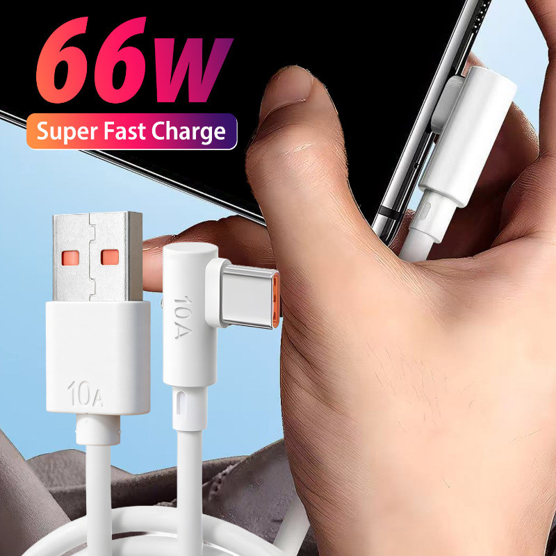 1/2 ชิ้นยาวพิเศษทนทานสาย PVC - Type-C Fast Charging Data CABLE - 66W 10A L-Shaped Connector - ใช้งานร่วมกับ Huawei Honor